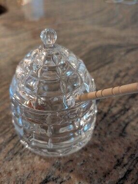 Crystal Glass Honey Jar with Wooden Dipper - Clear